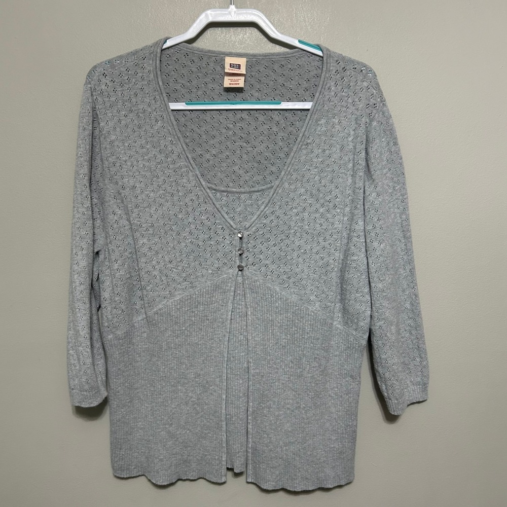 Faded Glory Women's Cardigan Blouse‎ 18W/20W Gray Open Knit Sweater 3/4 Sleeve